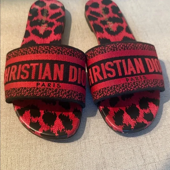 Dior Red and Black Patterned Slides - Picture 2 of 7